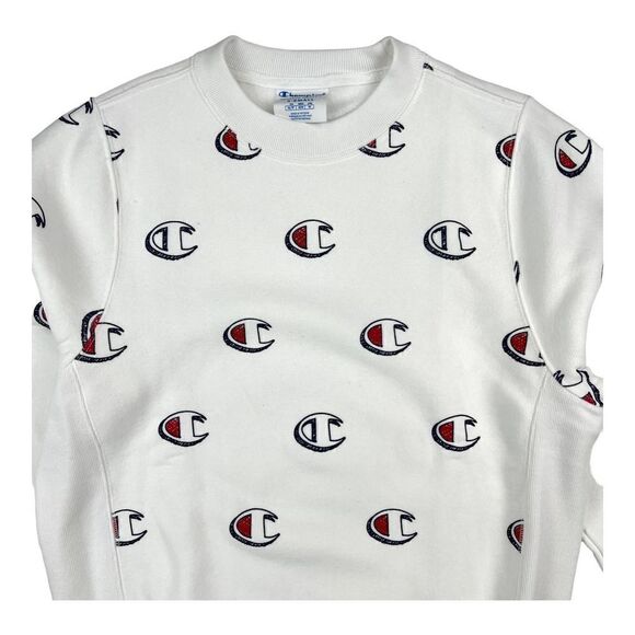New Champion Men US XS White Sweatshirt Long Sleeve Crew Neck Logo Pullover  - Picture 5 of 8